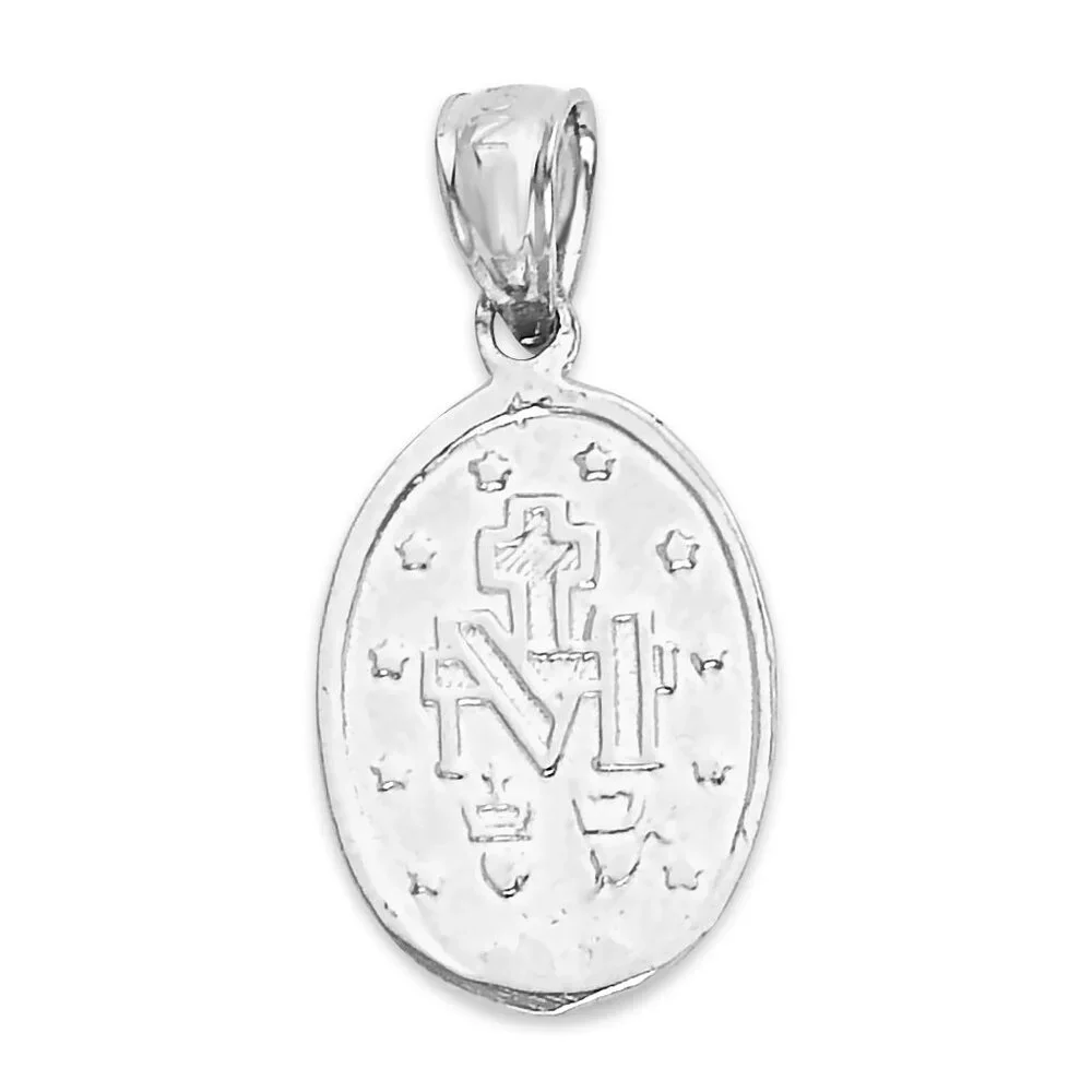 Solid 14k White Gold Miraculous Medal Pendant - Virgin Mary Medallion - Picture 3 of 5